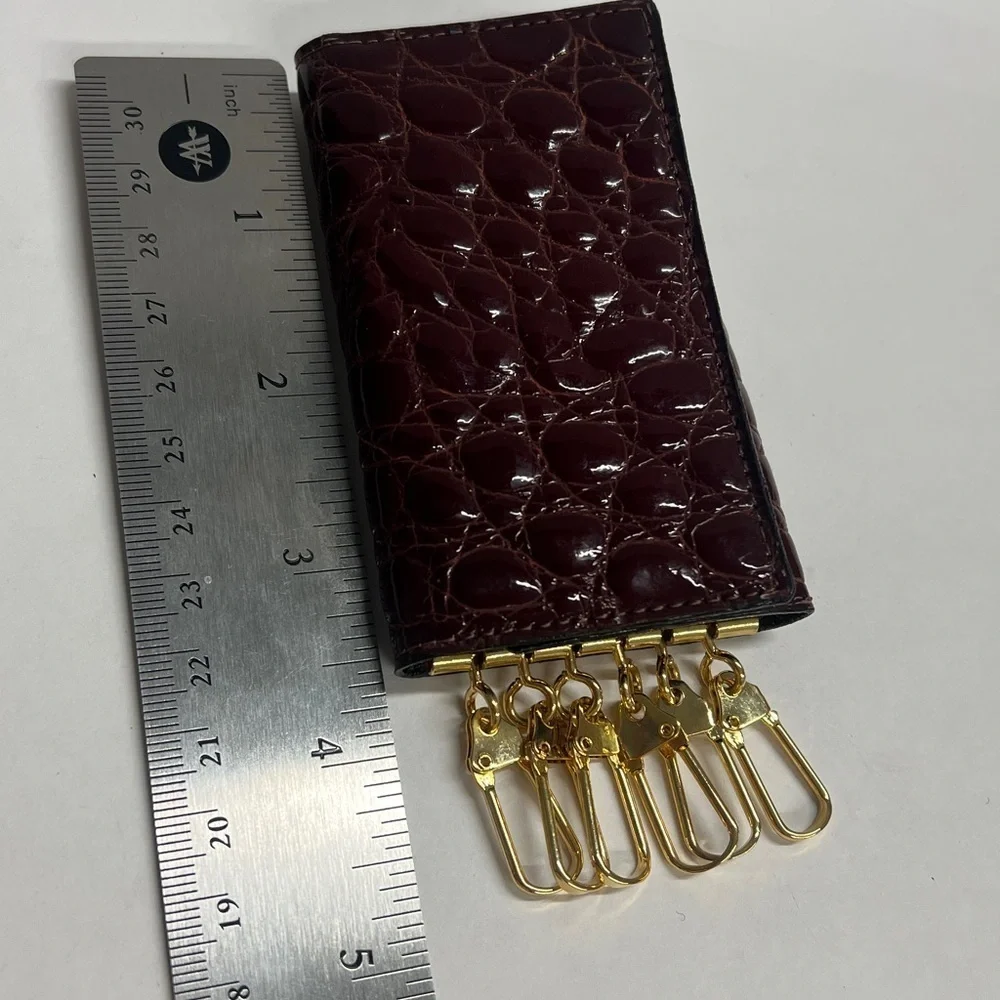 Julian Burgundy Croc Embossed Patent Leather 6 Key Holder